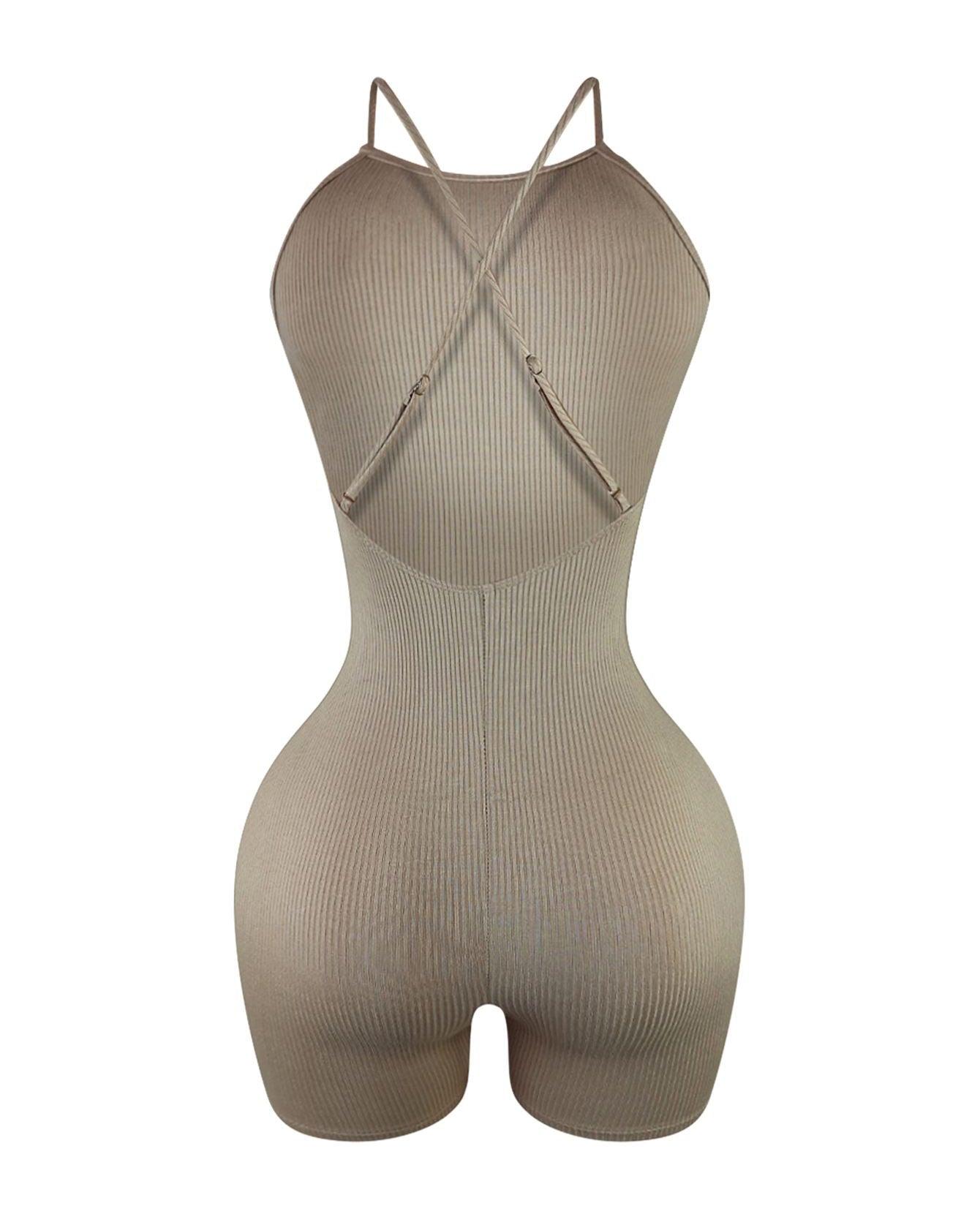 Brianna Ribbed X Back Knit Romper - Wishe