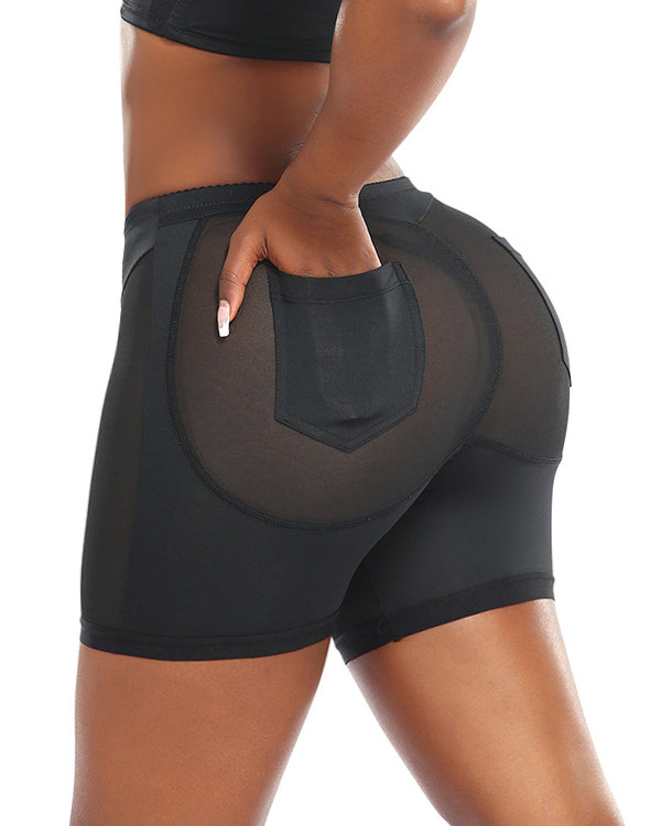 Black Mesh Butt Lift Control Shorts With Pockets