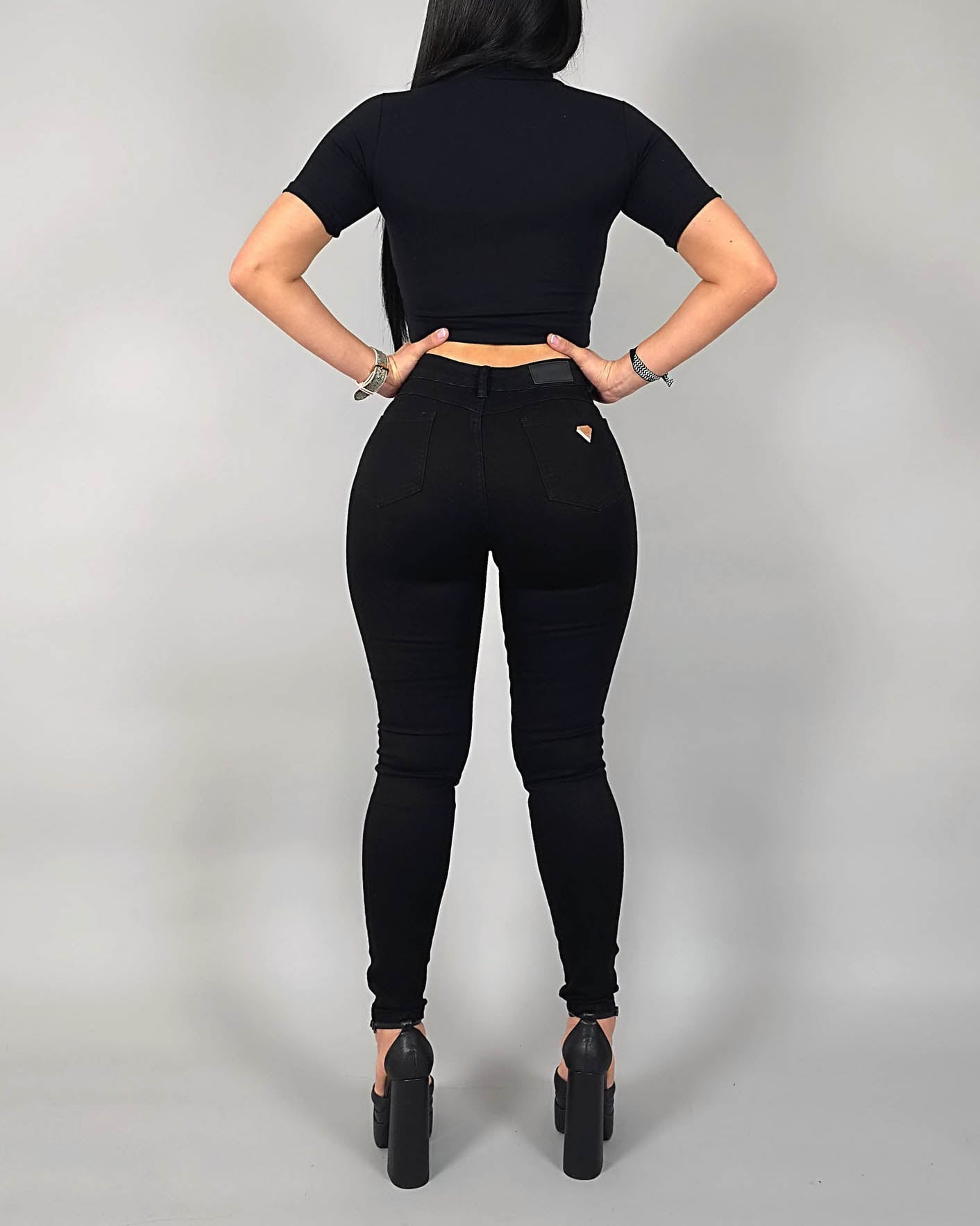 Black Slim Push Up Jeans Con Fajas