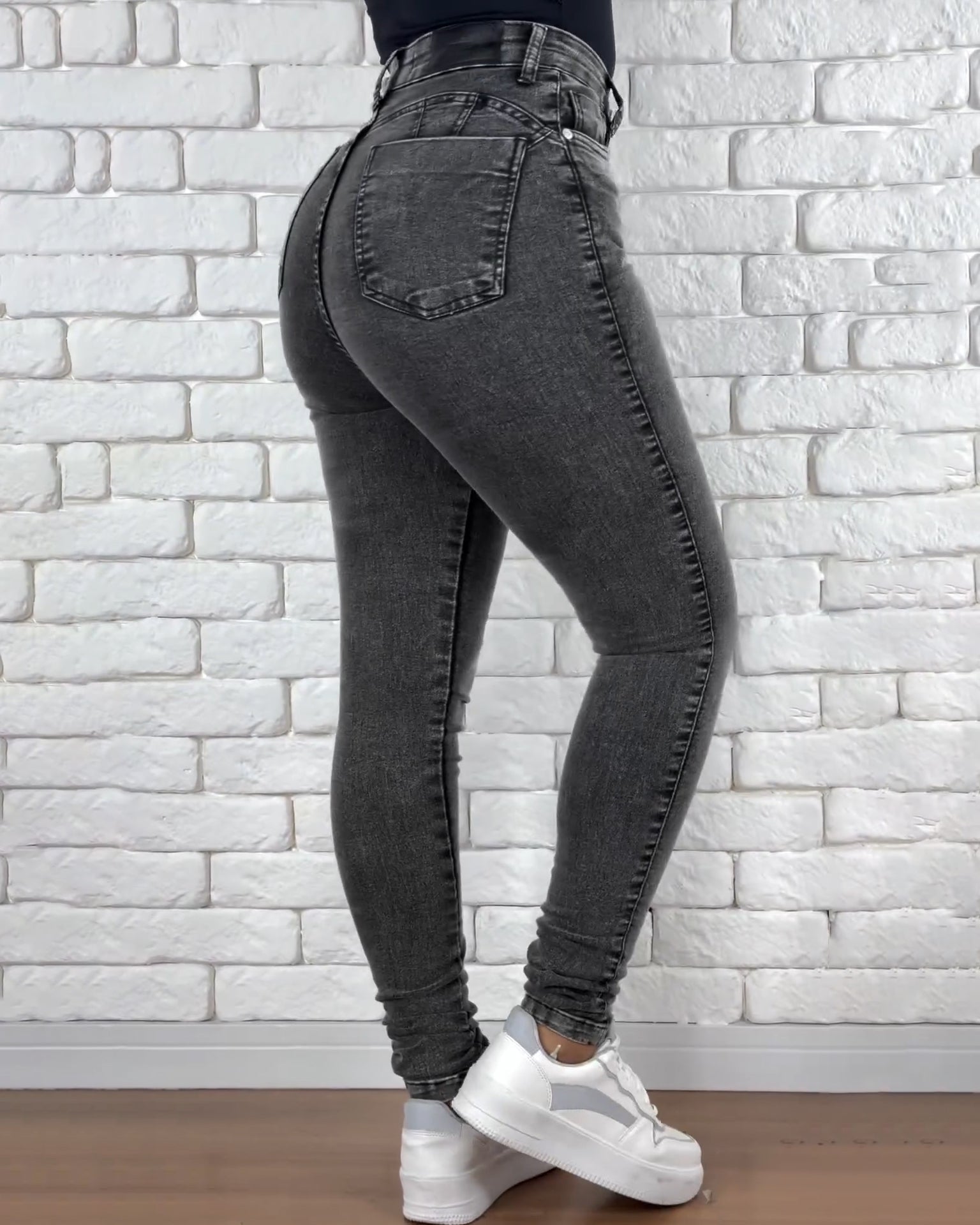 High Waist Grey Skinny Slim Jeans