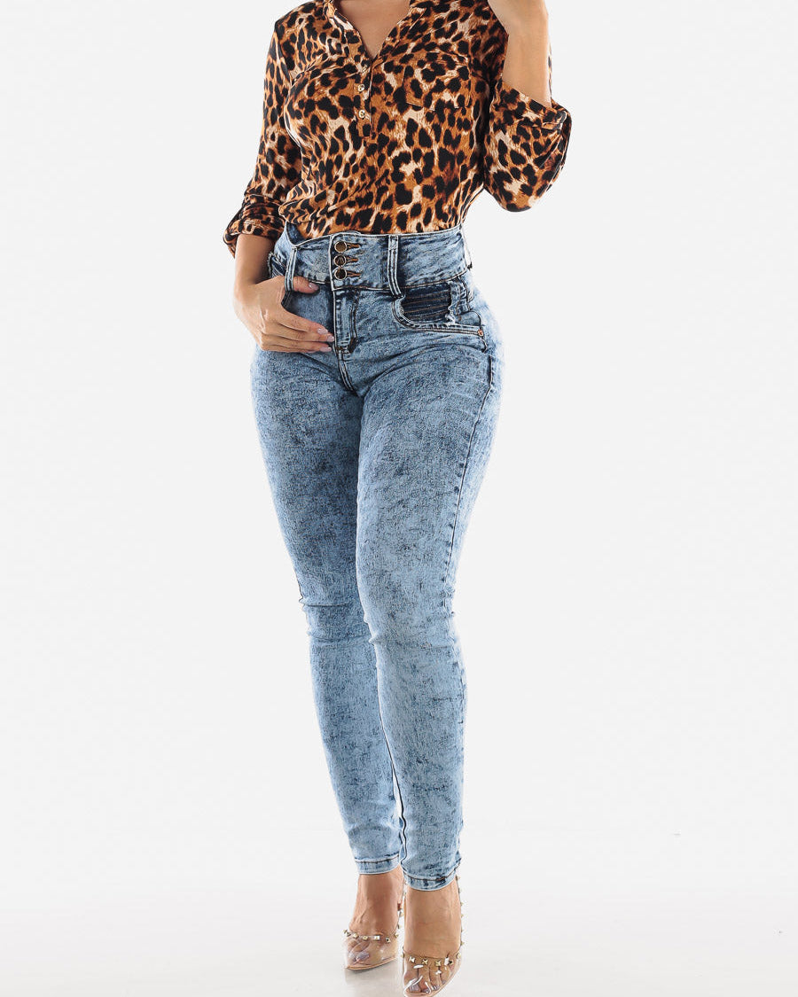 Butt Lift Marble Wash Levanta Cola Skinny Jeans