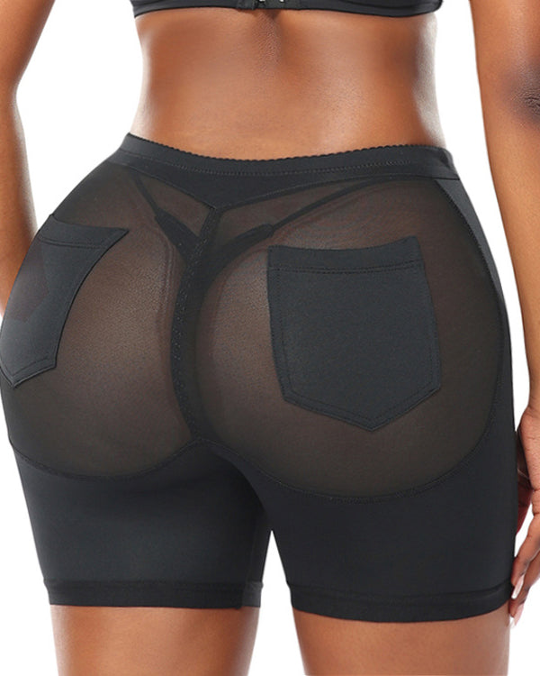 Black Mesh Butt Lift Control Shorts With Pockets