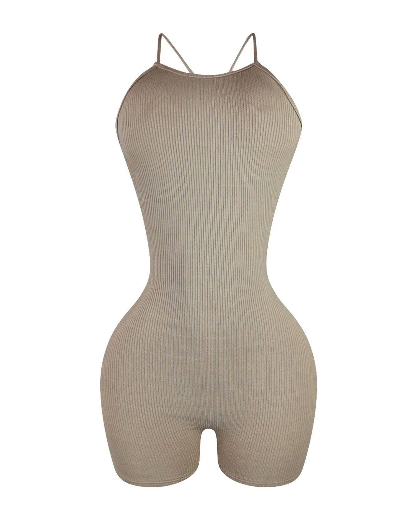 Brianna Ribbed X Back Knit Romper - Wishe