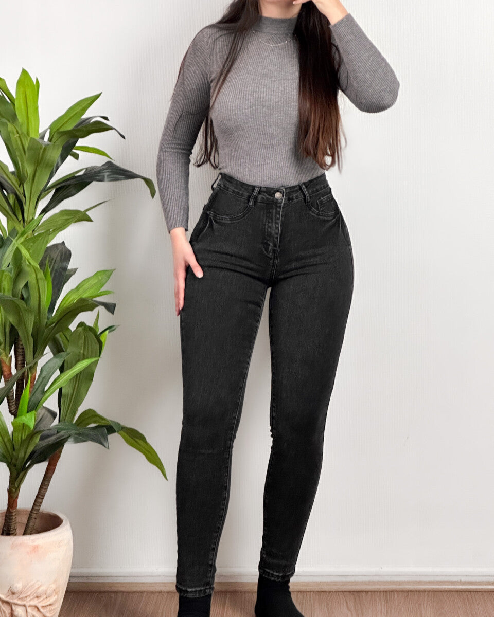 Jeans con Faja Grisáceo Oscuro