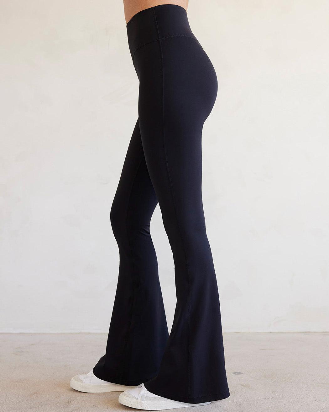 High Rise Flare Pants In Diamond Compression - Black - Wishe