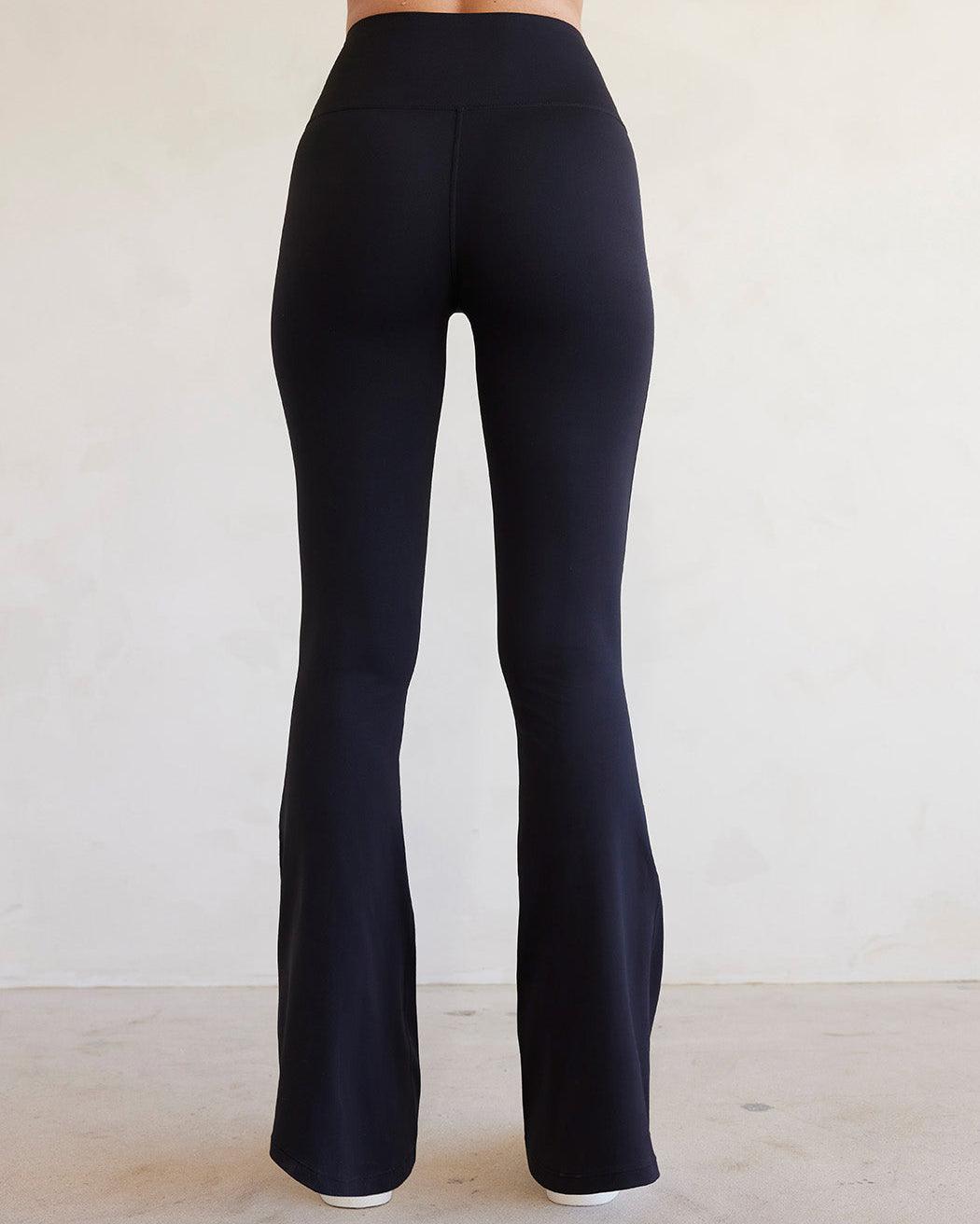 High Rise Flare Pants In Diamond Compression - Black - Wishe