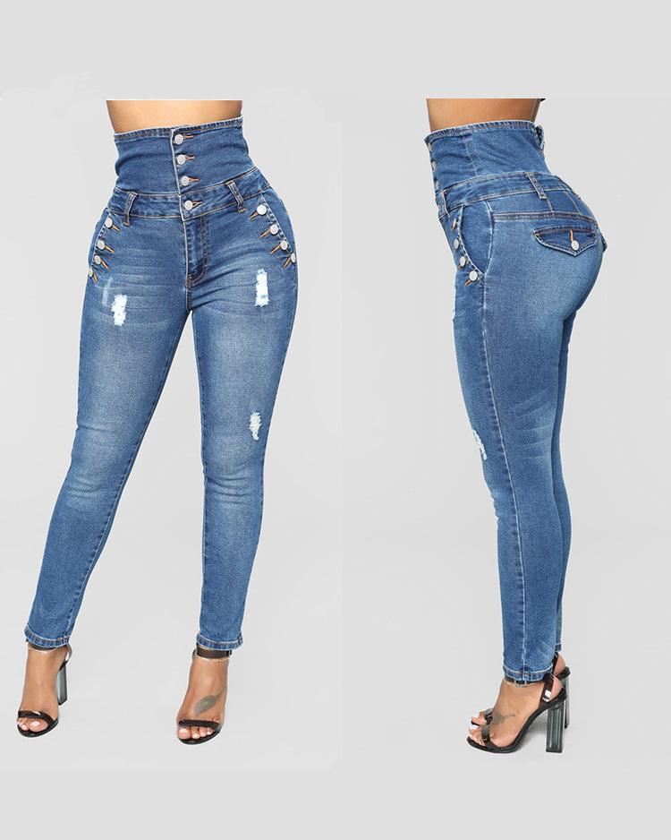 High Rise Stretch Jeans - Wishe