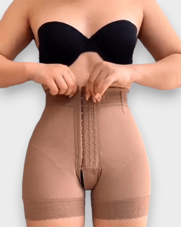 High Waist Butt Lift Shorts With Three Levels Of Hook And Eyes - Wishe