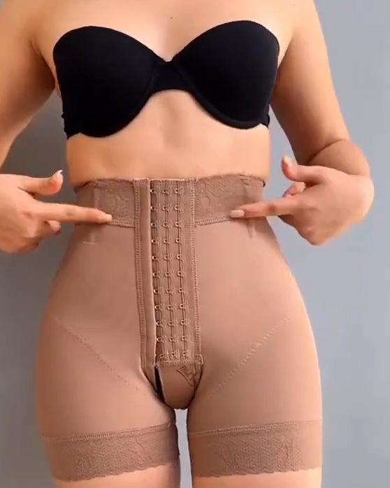 High Waist Butt Lift Shorts With Three Levels Of Hook And Eyes - Wishe