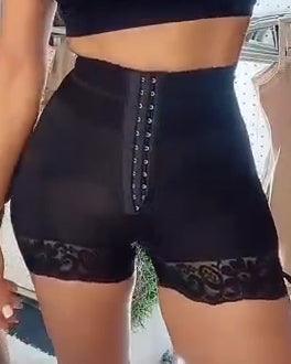 High-waisted Two-layer Lace Paneled Hip-lifting Shorts - Wishe