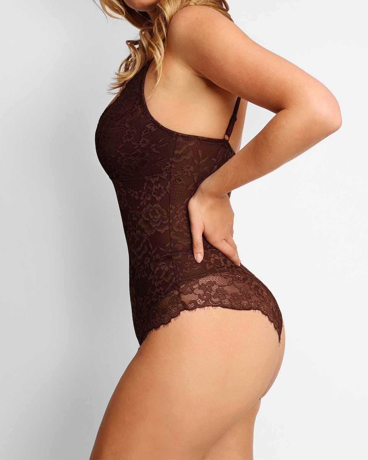 Lace Smooth Firm Control Thong Bodysuit - Wishe