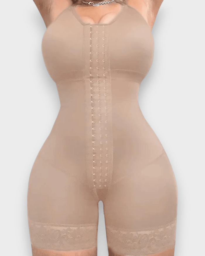 Open Bust Faja Bodysuit Invisible Booty Shaper Mid Length Slimming Lace Fajas - Wishe