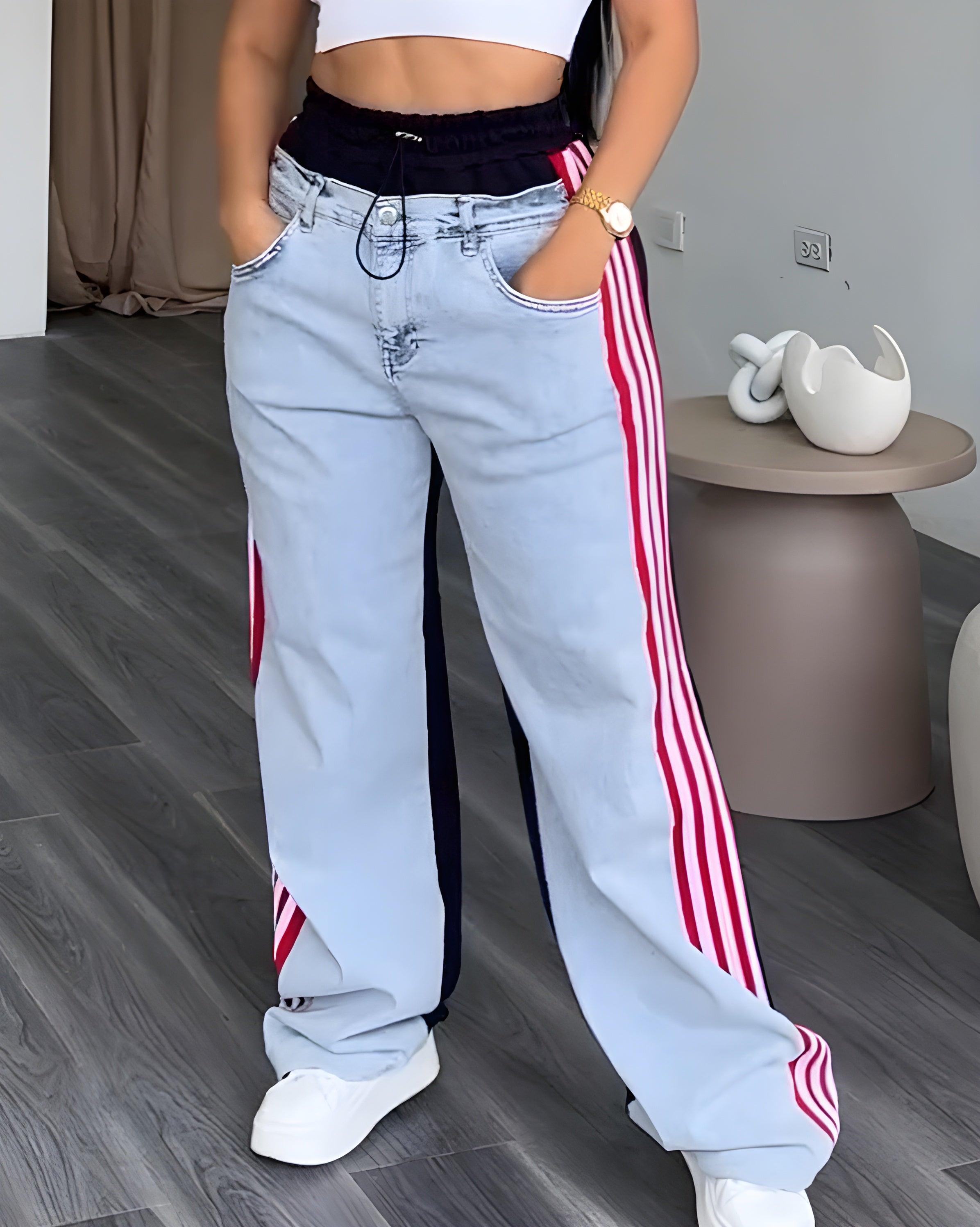 High Waist Wide Legh Casual Sports Jeans