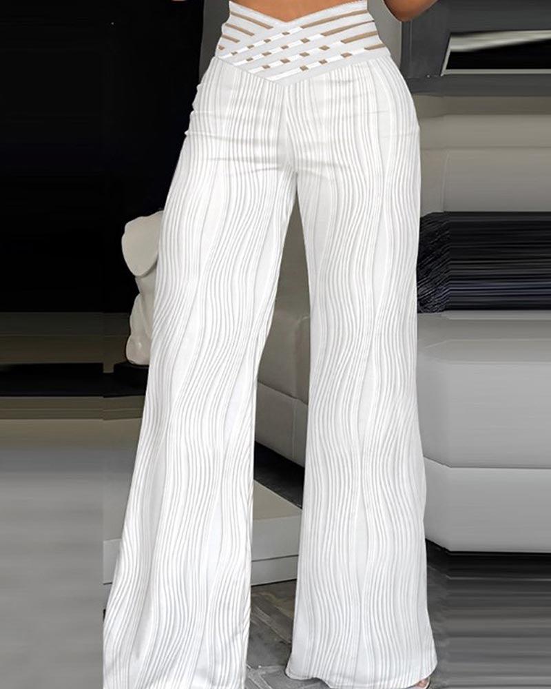 Draping Pleated Hollow-Cut Water Ripple Wide-Leg Pants - Wishe