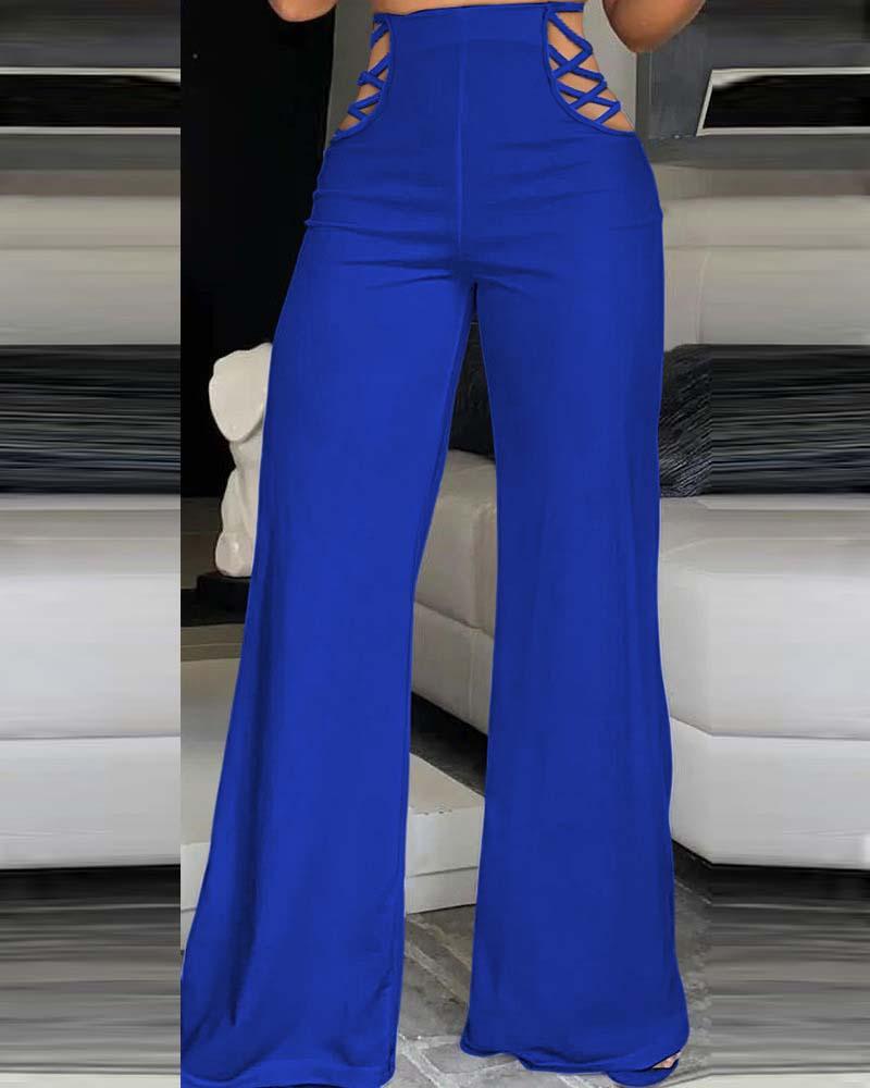 Fashion Ribbon High-Waisted Wide-Leg Pants - Wishe