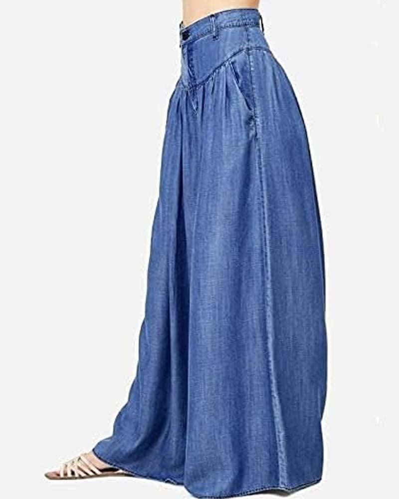 Solid Color Long Wide Leg Flared Pants - Wishe