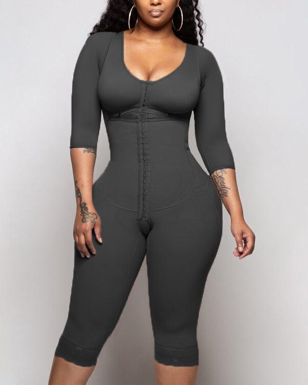 HOOK AND EYE CLOSURE Long sleeve Tummy Control Shapewear - Wishe