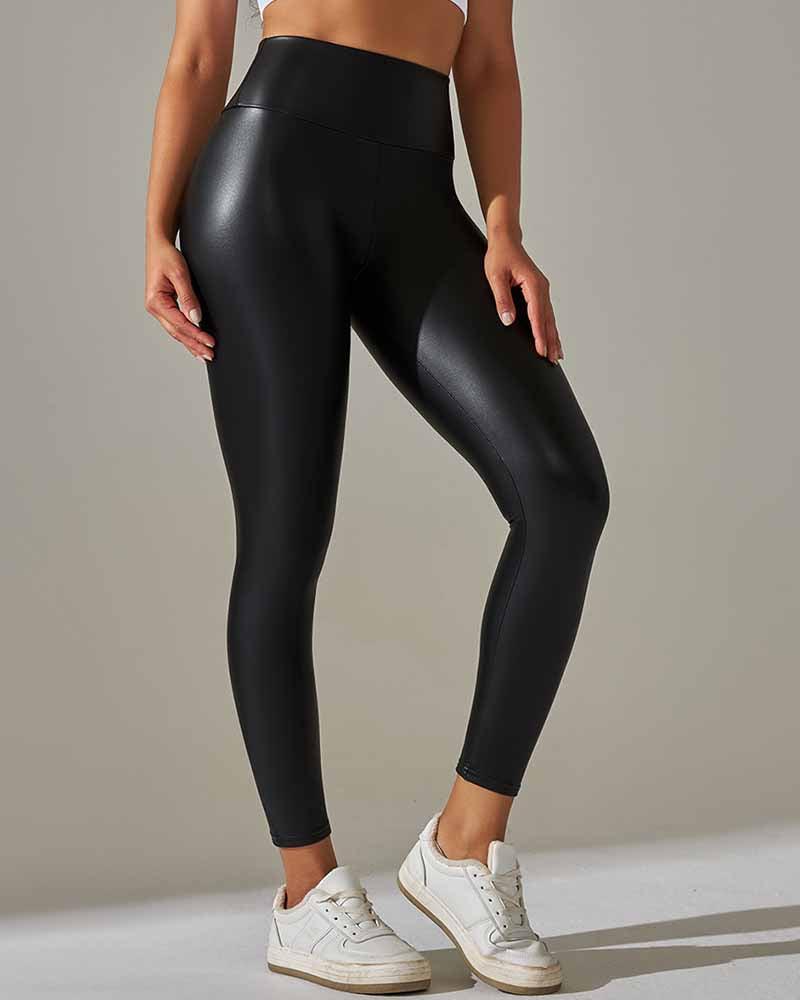 Sexy Pu Sports High-Waisted Leather Pants - Wishe