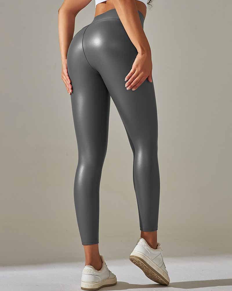 Sexy Pu Sports High-Waisted Leather Pants - Wishe