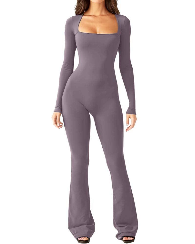 Yoga Jumpsuit With Long Sleeves And Generous Collar - Wishe