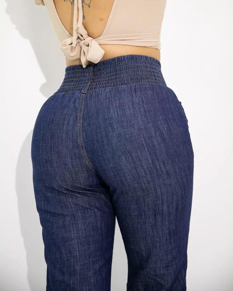 Wide-Leg Jeans With Elastic Waistband（Pre-Sale) - Wishe