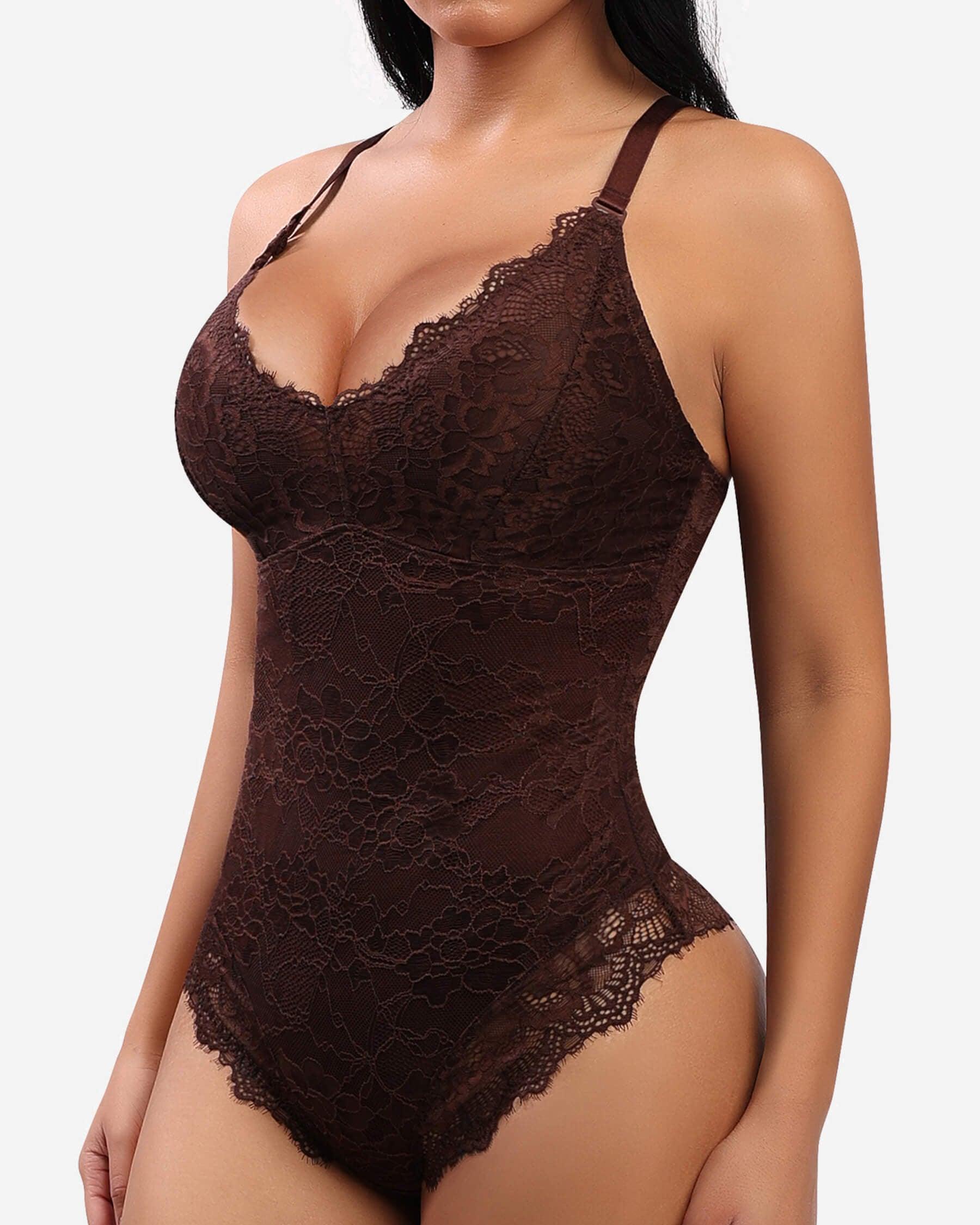 Lace V Neck Full Bodysuit Underwear - Wishe