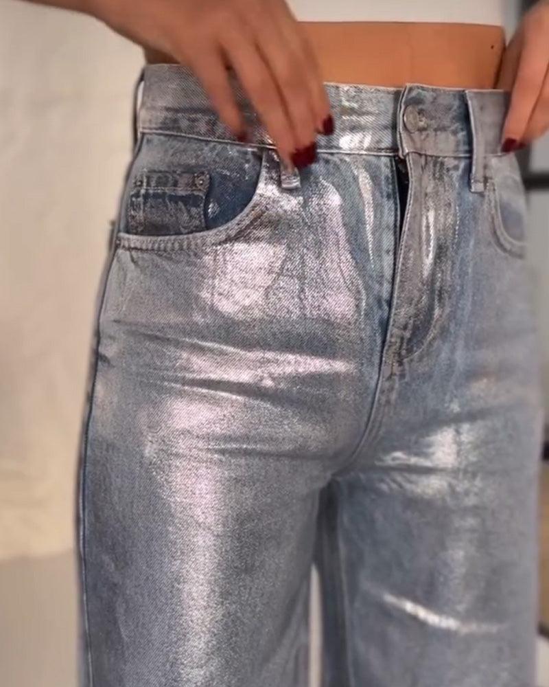 Metallic Baggy Jeans (Pre-Sale) - Wishe