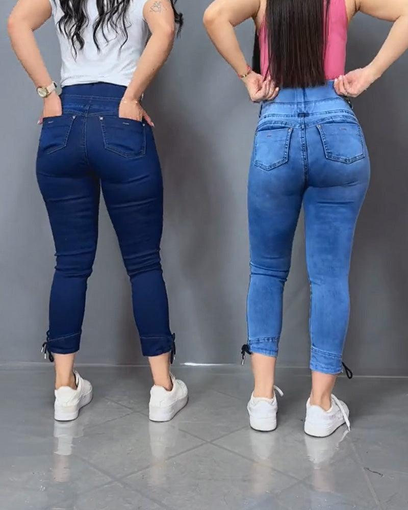 Skinny Jeans With Elastic Waistband（Pre-Sale) - Wishe