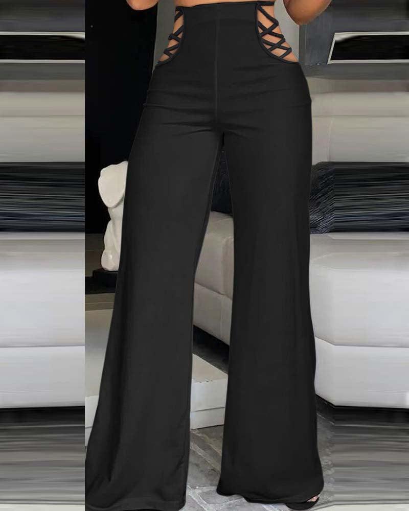 Fashion Ribbon High-Waisted Wide-Leg Pants - Wishe