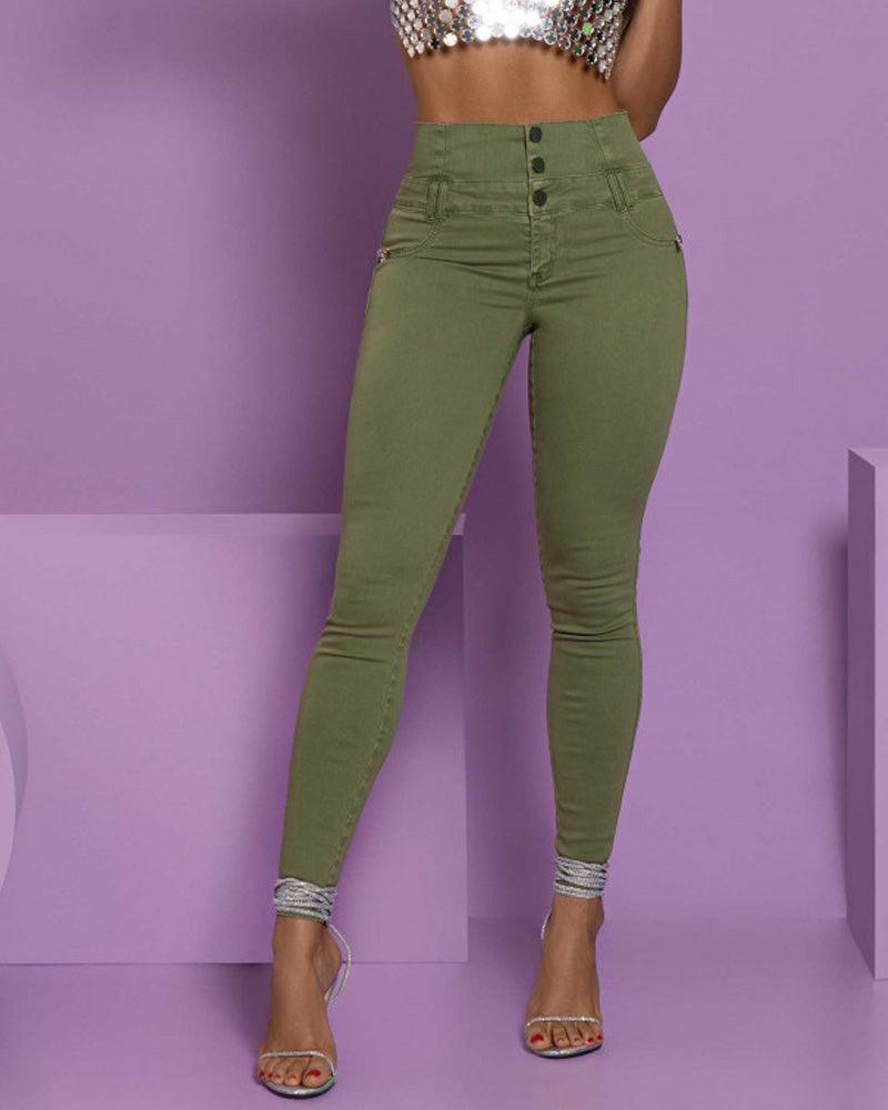 High-Waisted, Back-Zip Skinny Jeans (Pre-Sale) - Wishe