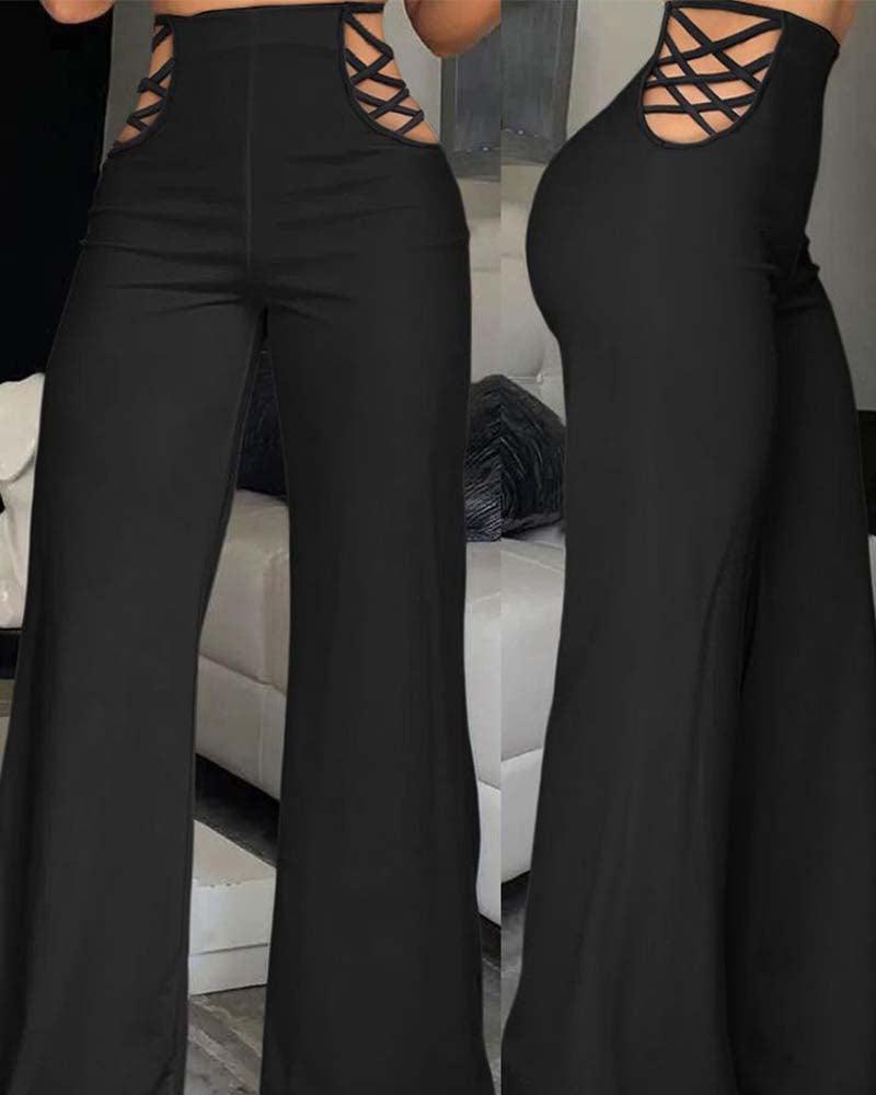 Fashion Ribbon High-Waisted Wide-Leg Pants - Wishe