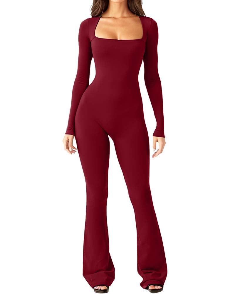 Yoga Jumpsuit With Long Sleeves And Generous Collar - Wishe