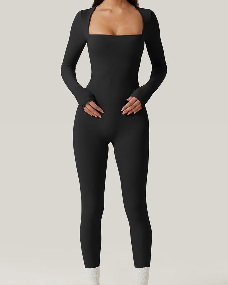 One-Piece Yoga Suit With Generous Collar (Pre-Sale) - Wishe