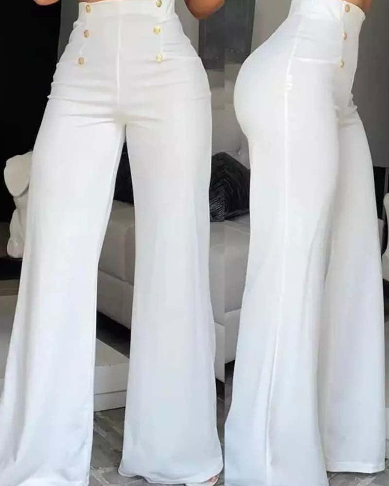 Stylish Slim Personality Double Breasted Flared Pants - Wishe