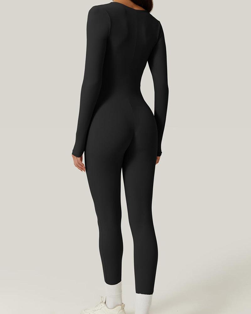 One-Piece Yoga Suit With Generous Collar (Pre-Sale) - Wishe