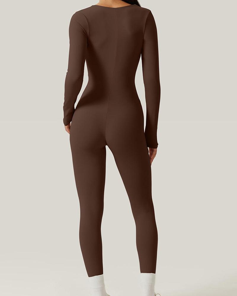 One-Piece Yoga Suit With Generous Collar (Pre-Sale) - Wishe