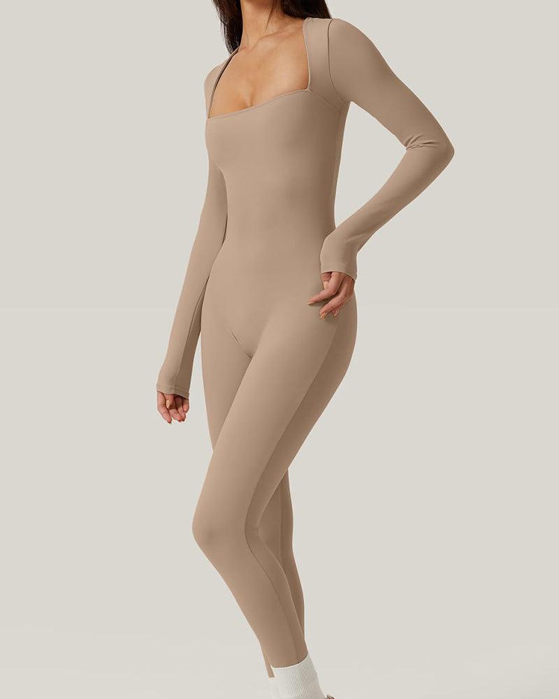 One-Piece Yoga Suit With Generous Collar (Pre-Sale) - Wishe