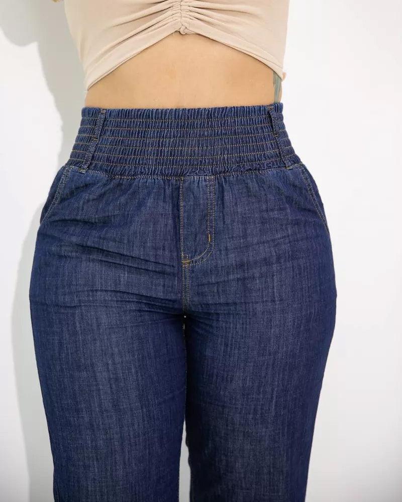 Wide-Leg Jeans With Elastic Waistband（Pre-Sale) - Wishe