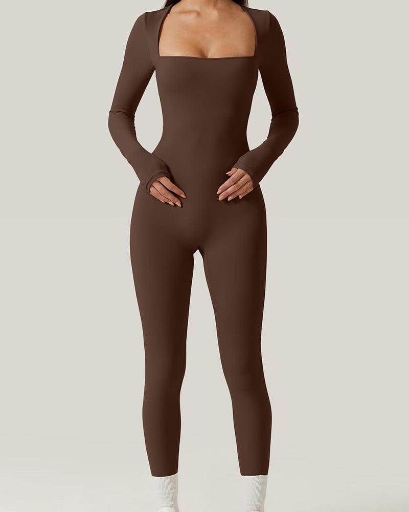 One-Piece Yoga Suit With Generous Collar (Pre-Sale) - Wishe