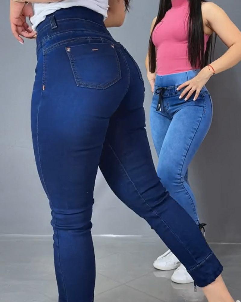 Skinny Jeans With Elastic Waistband（Pre-Sale) - Wishe
