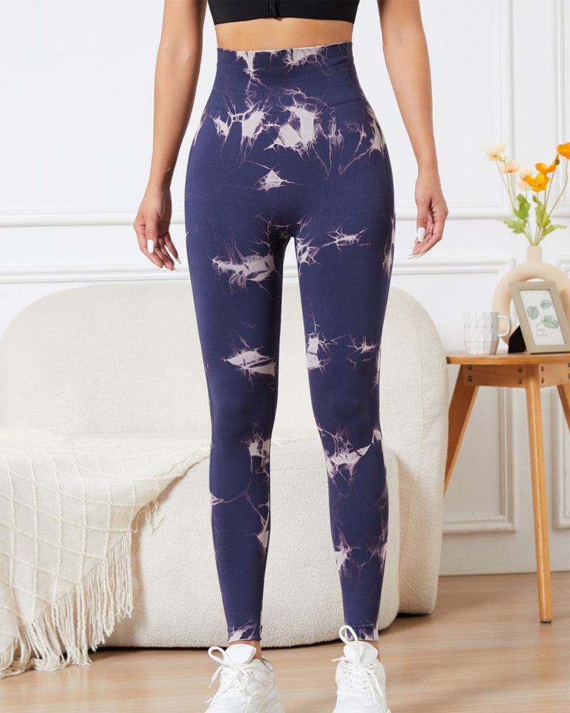 High Waisted Belly Controlling Peach butt-lifting sports tights tie-dye yoga pants - Wishe