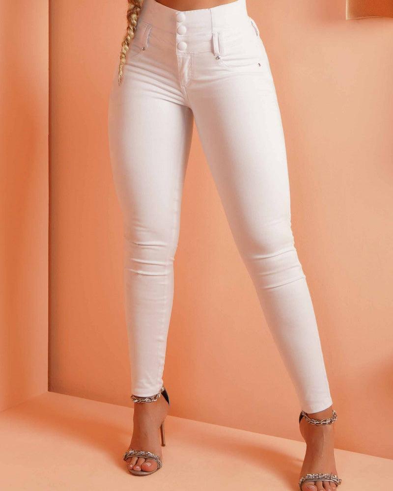 High-Waisted, Back-Zip Skinny Jeans (Pre-Sale) - Wishe