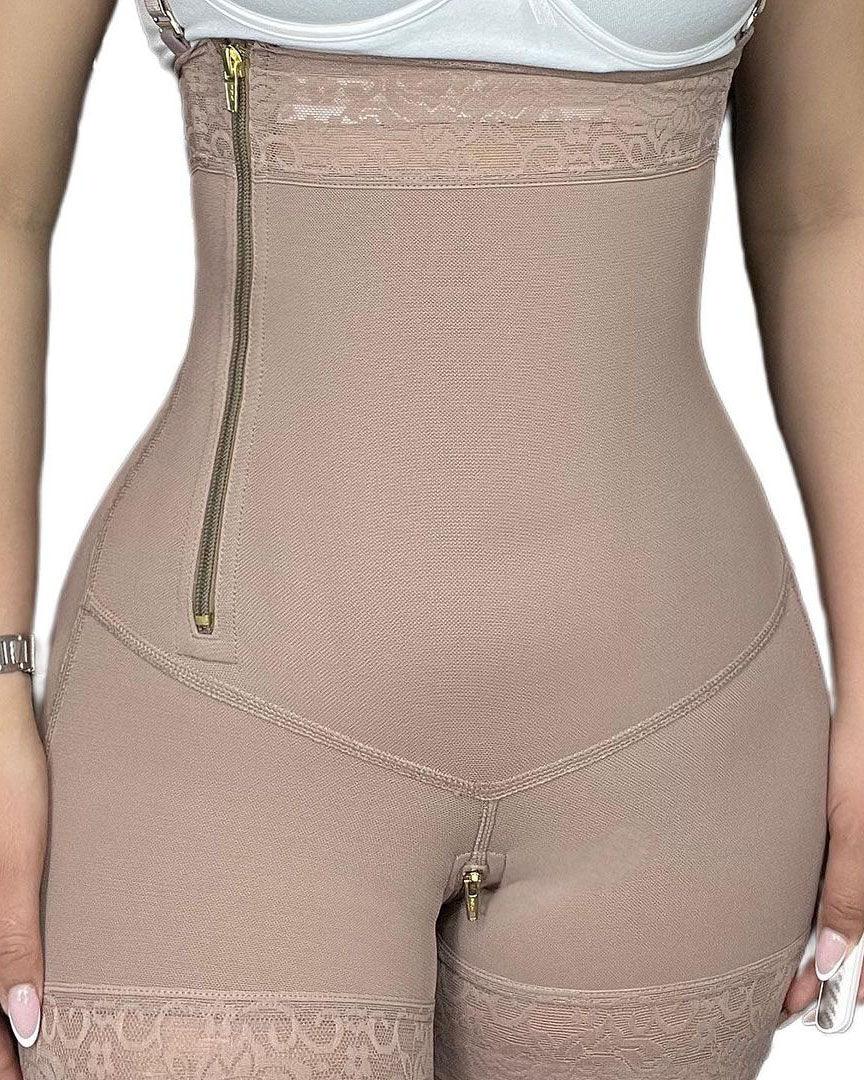 Side Zipper Tummy Control Strap Faja Pants - Wishe