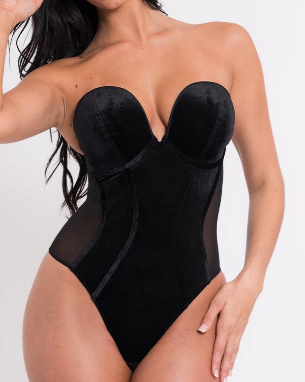 Icon Plunge Strapless Padded Body Black - Wishe