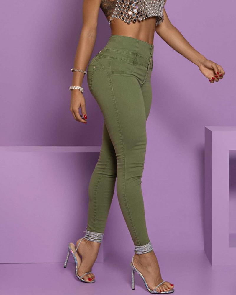 High-Waisted, Back-Zip Skinny Jeans (Pre-Sale) - Wishe