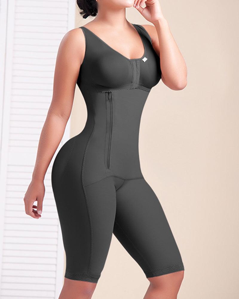 Women Tummy Control Fajas Front Closure Side Zipper Full Body Shaper Postpartum Bodysuit - Wishe