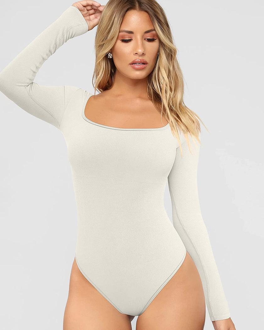 Seamless One-piece Sports Bodysuit With Long Sleeves - Wishe