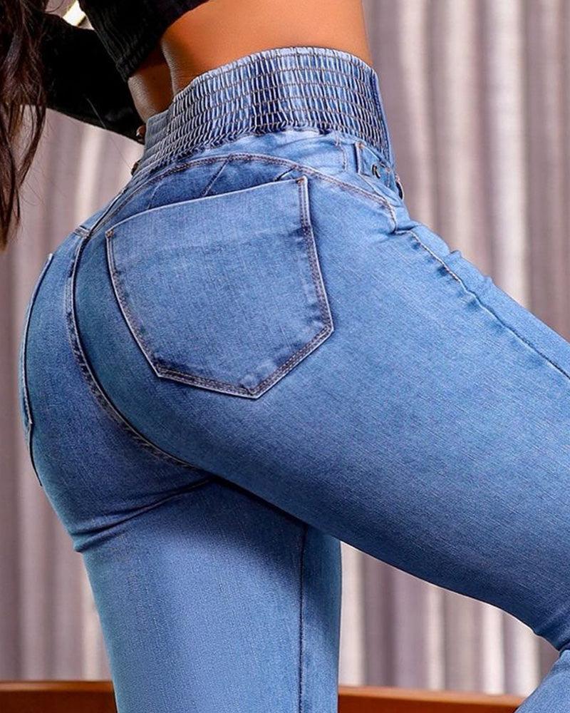 Skinny Flared Jeans With Elastic Waistband (Pre-Sale) - Wishe