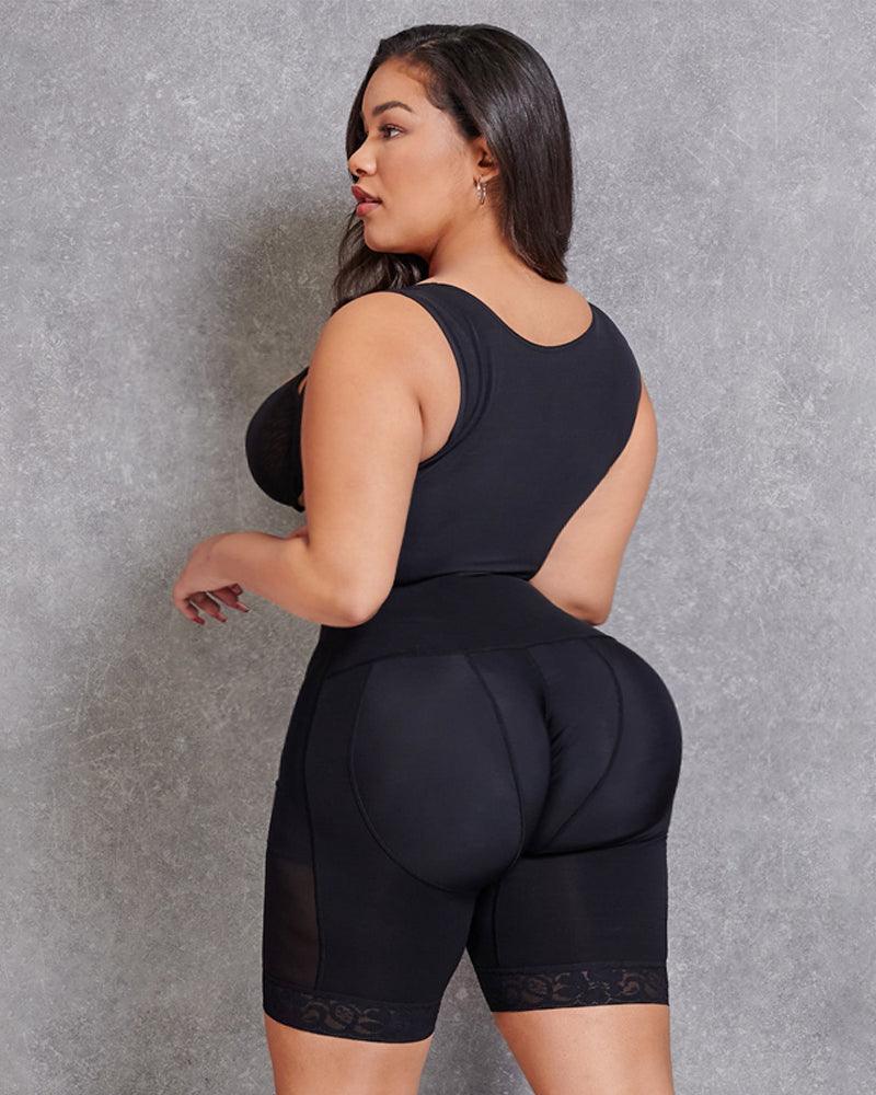 Plus Contrast Mesh Shapewear Bodysuit - Wishe