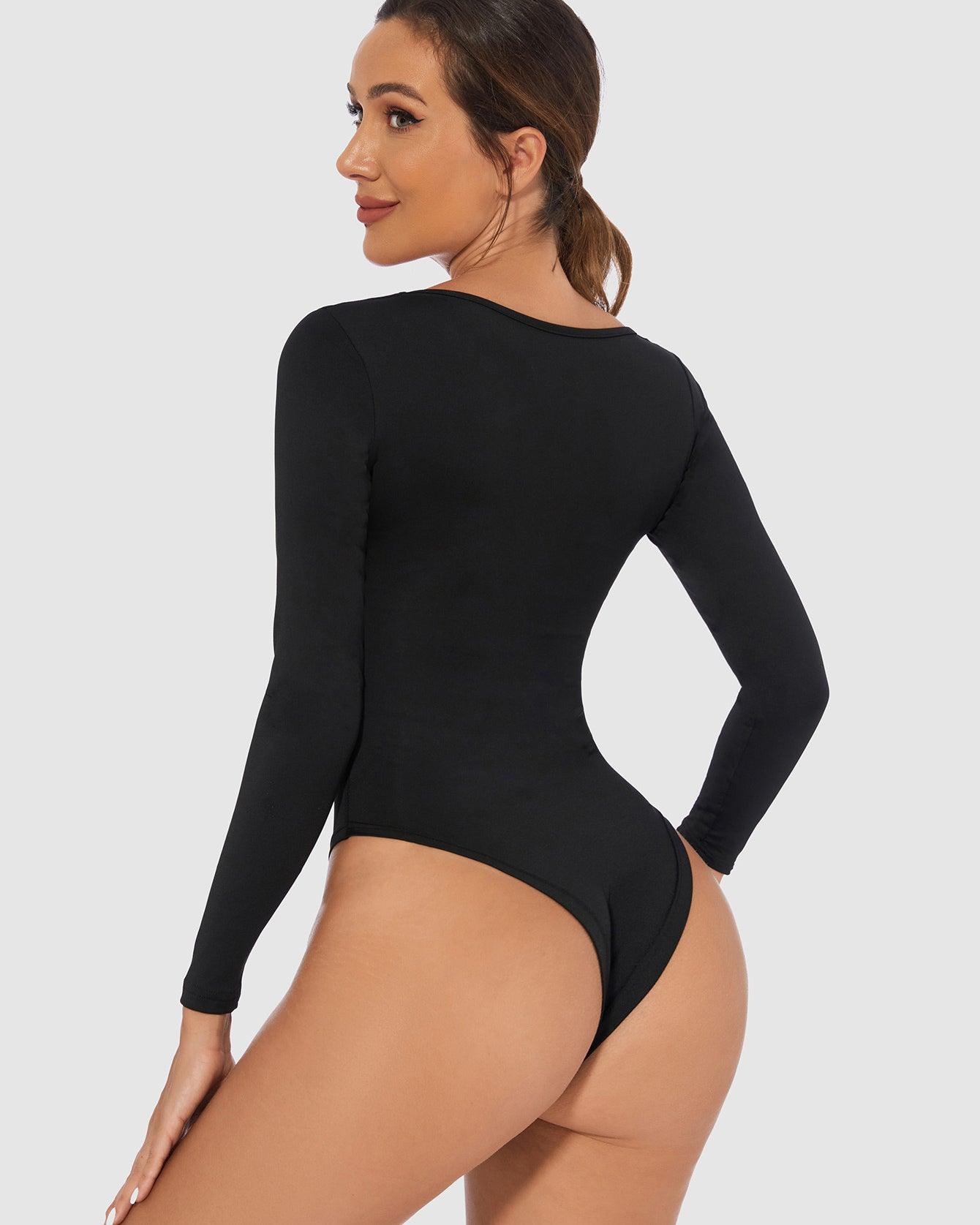 Square Neck Long Sleeves Skinny Bodysuit - Wishe